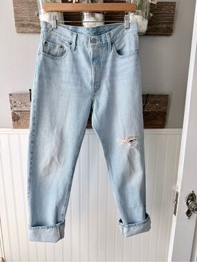 Levi's Light Wash Boyfriend Jeans with Subtle Knee Distress